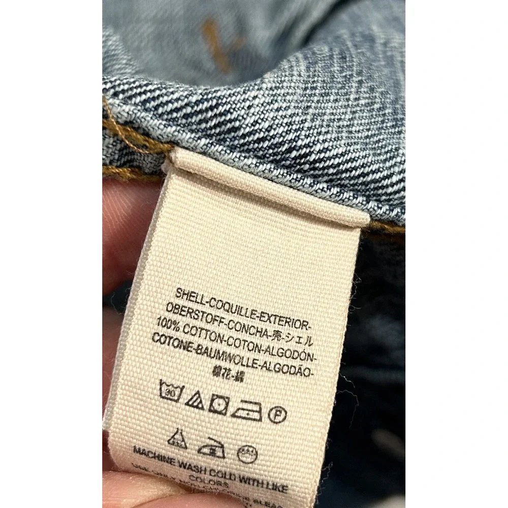 Free People Studded Blue Pub Crawl Denim Jean Jacket Distressed Large L‎ - Picture 11 of 11